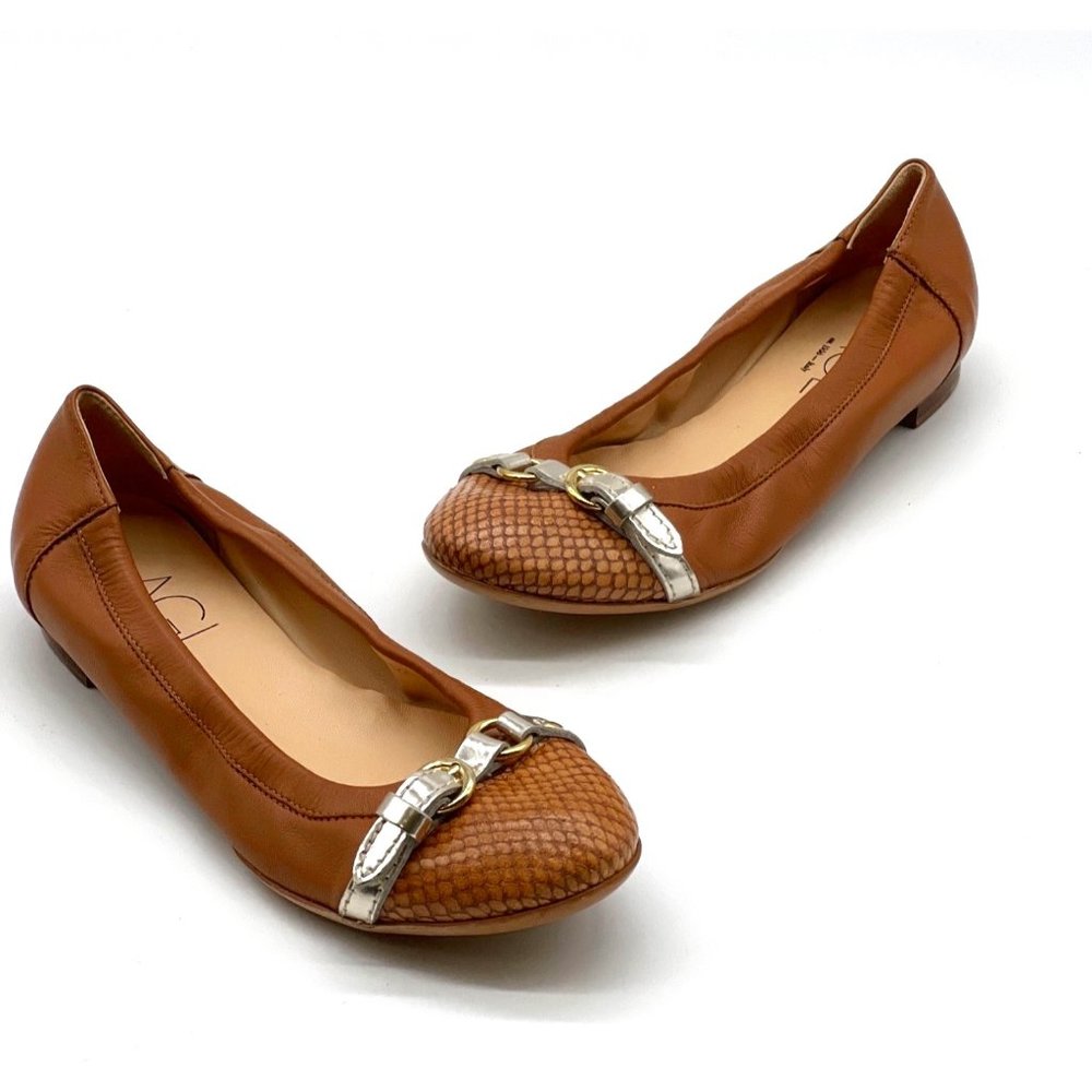 AGL Brown Leather Flats with Silver Accents